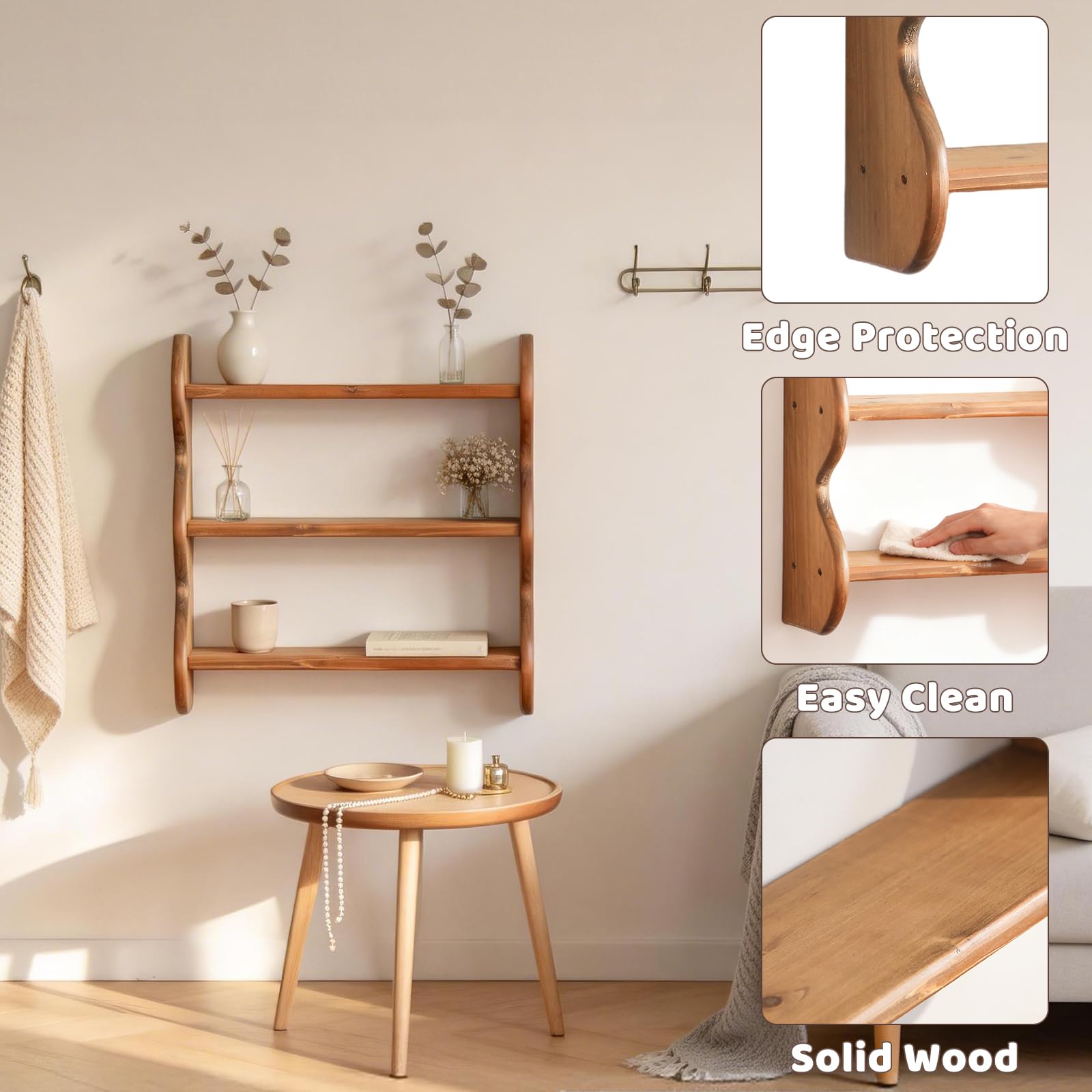 Amazon.com: Aboacent Vintage Wooden Wall Shelf, 100% Solid Wood 3